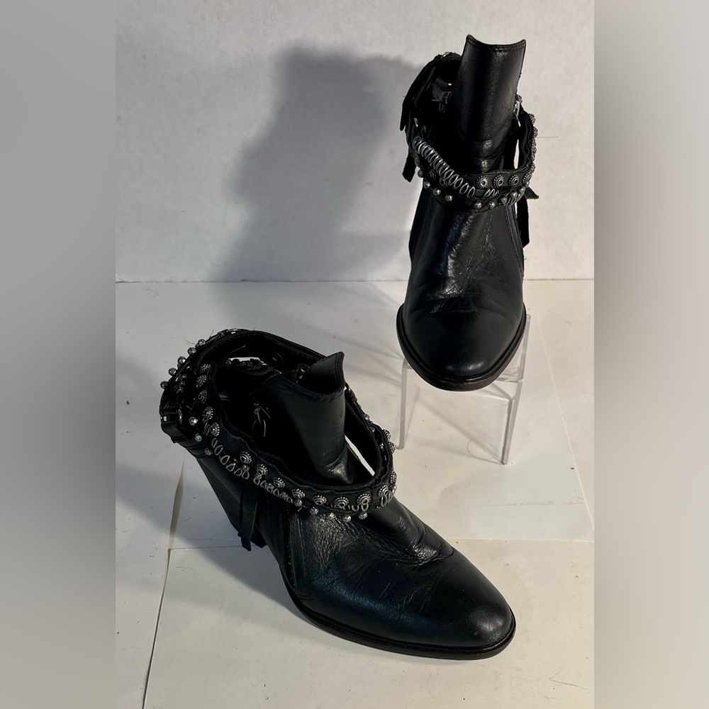 DOLCE VITA Leather Studded Wrap Ankle Strap Western Bootie
